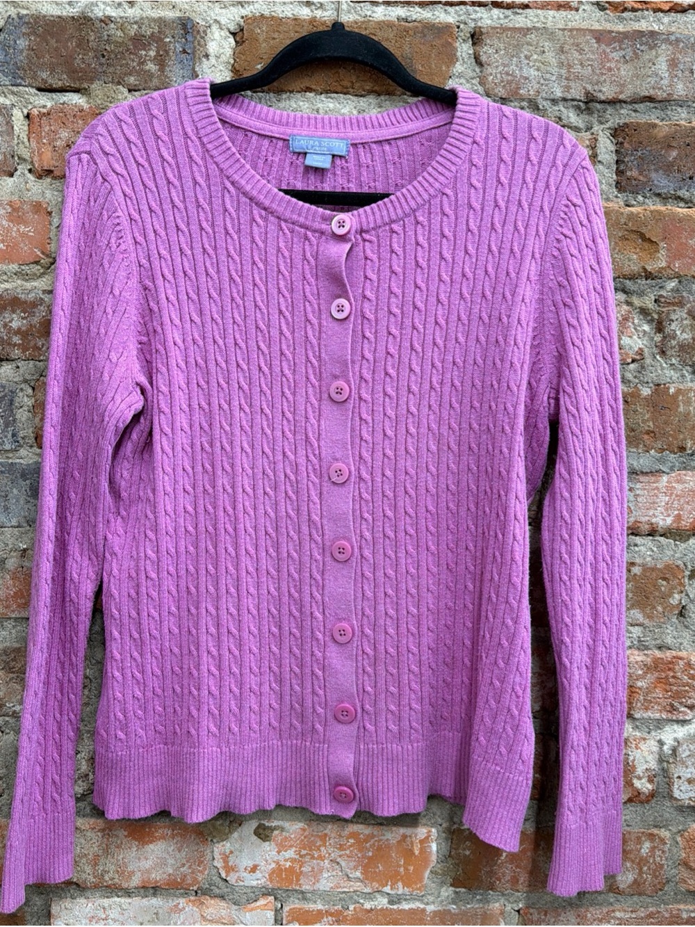 Laura Scott Cable Knit Button-Front Cardigan - Bright Pink
